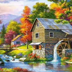 LAST DAY 80% OFF-Full Drill House Waterwheel Landscape