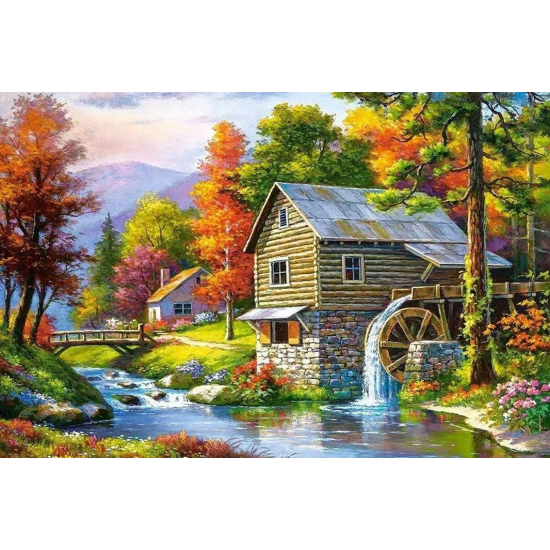 LAST DAY 80% OFF-Full Drill House Waterwheel Landscape