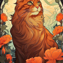 LAST DAY 80% OFF-Long Hair Orange Cat and Roses