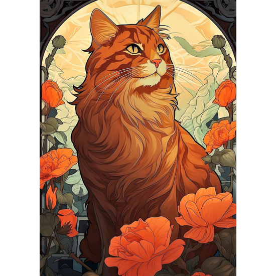 LAST DAY 80% OFF-Long Hair Orange Cat and Roses